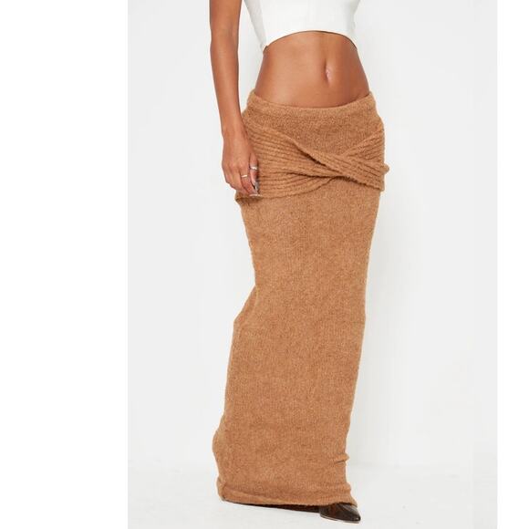 NWT PrettyLittleThing Mocha Soft Bobble Knit Foldover Maxi Skirt Size S - Picture 8 of 11
